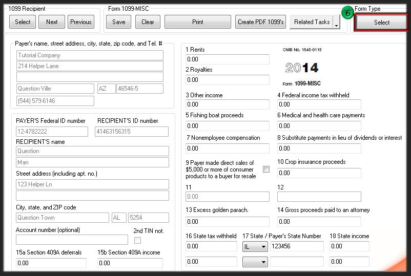 1099 1098 select button - W2 Mate® Software Tutorials